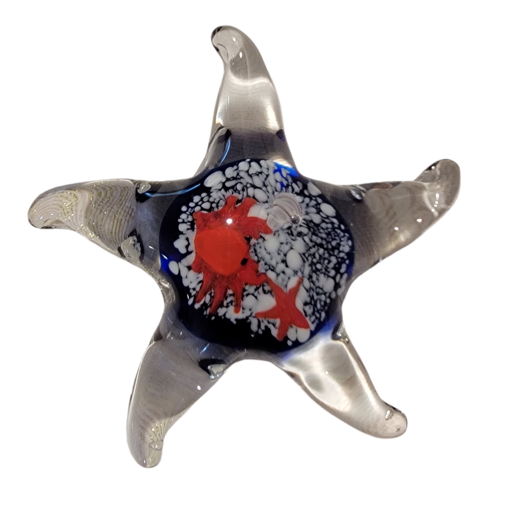 Vintage Murano Style Glass Starfish Paperweight Figurine Crab Seashell